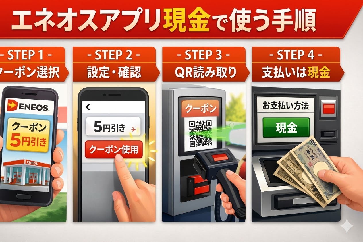 エネオスアプリは現金払いでも使える？クーポンを使って現金で給油する方法を解説