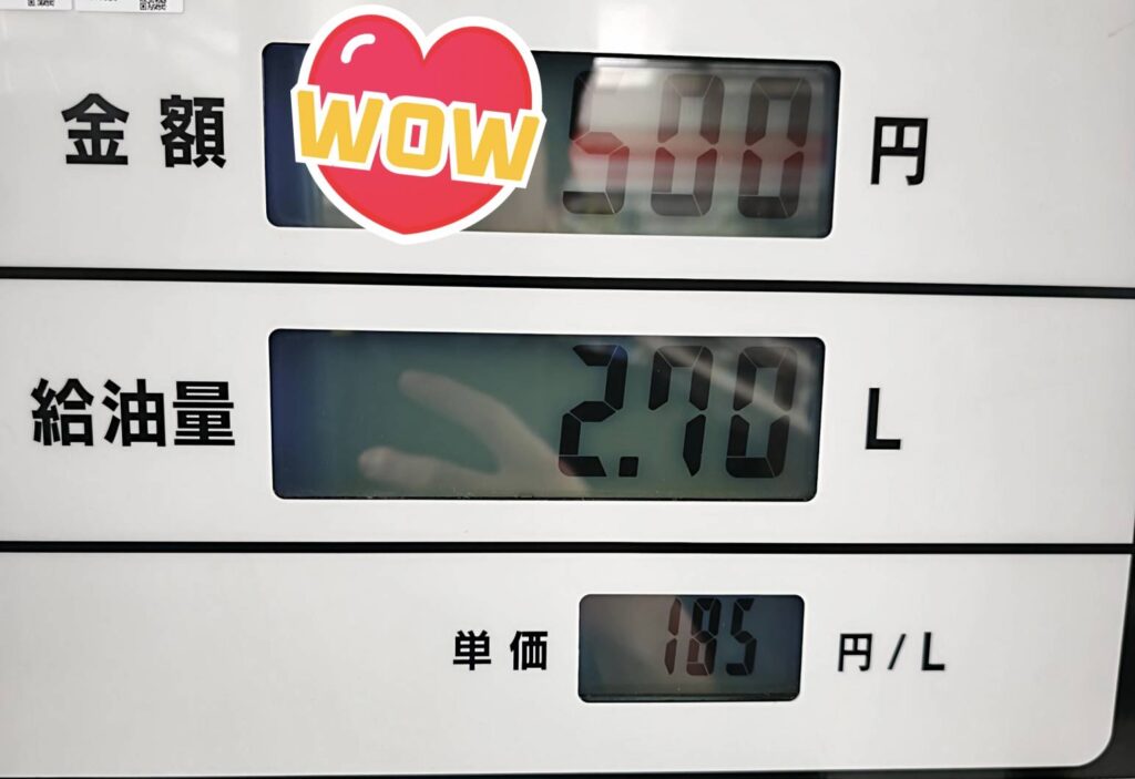 ガソリン500円分を給油中のメーター表示