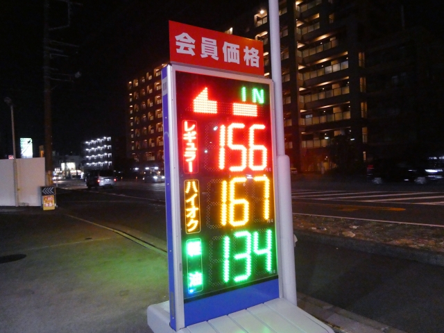 エネキーをかざしても会員価格から変動しないガソリン給油機の液晶画面と、がっかりする利用者のイメージ