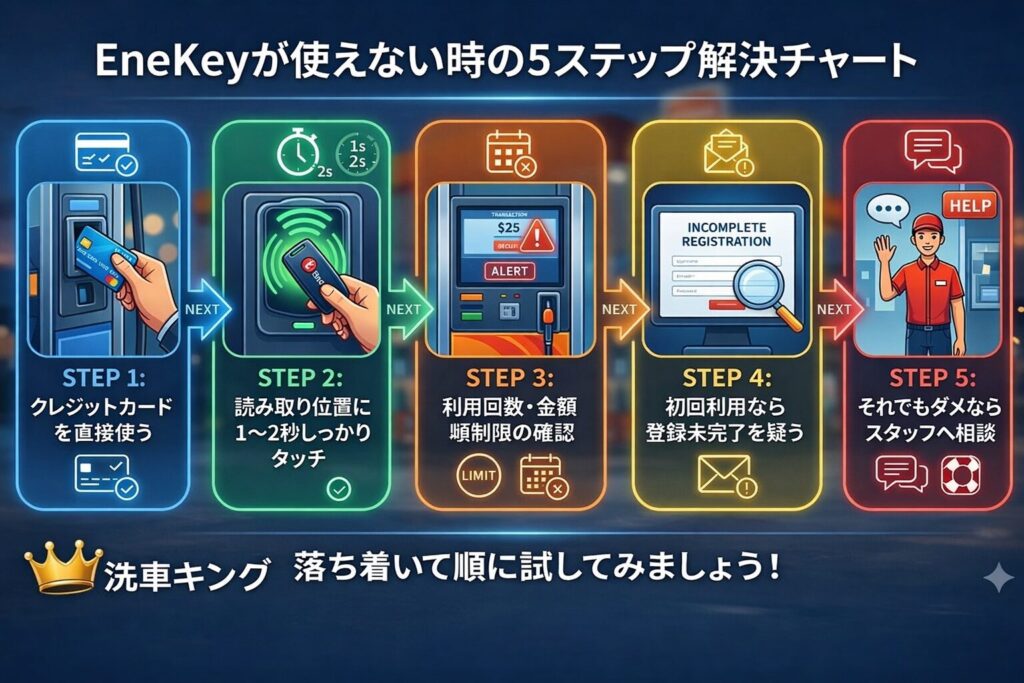 エネキーが使えないときの原因と対処法を5ステップで解説した図解チャート