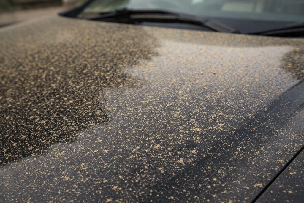 黄砂や泥でかなり汚れた車(パワフルウォッシュが必要な状態)