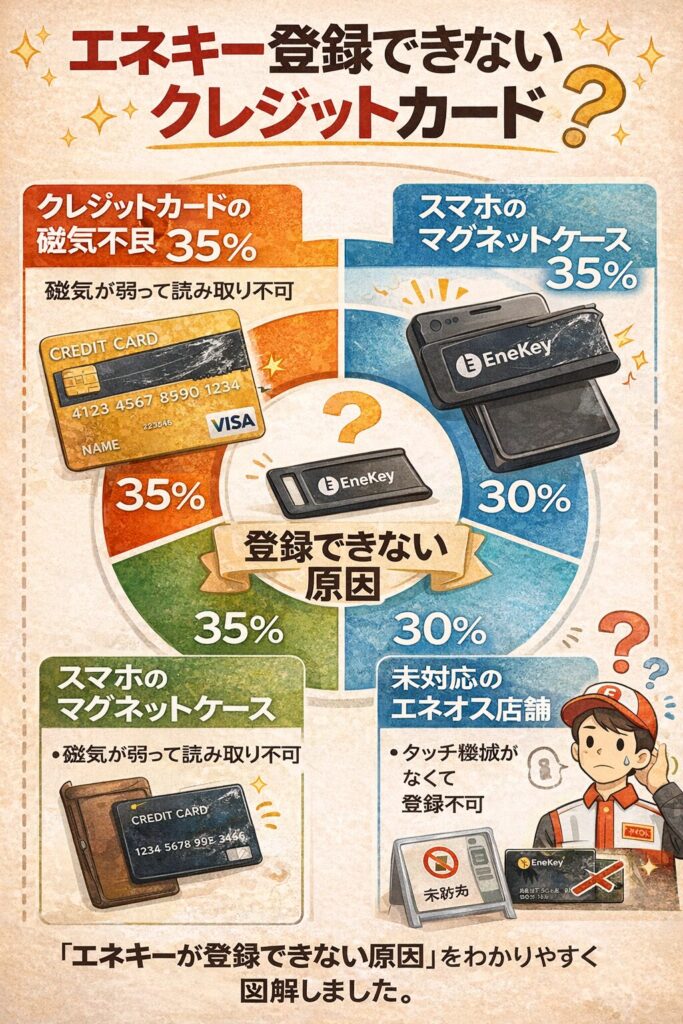 エネキー登録できない原因（磁気不良・スマホのマグネットケース・未対応店舗）