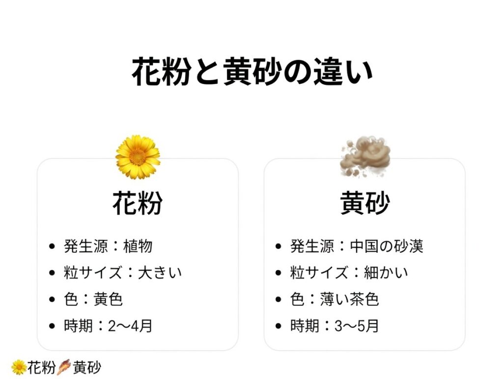 車につく花粉と黄砂の違いを比較した図