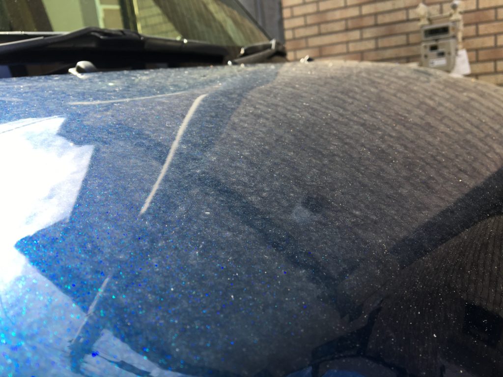 花粉が付着した車のボンネット