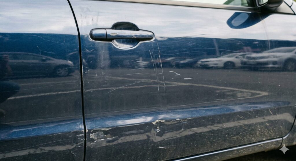 車のドアパネルに付いた日常生活で発生する局所的な傷