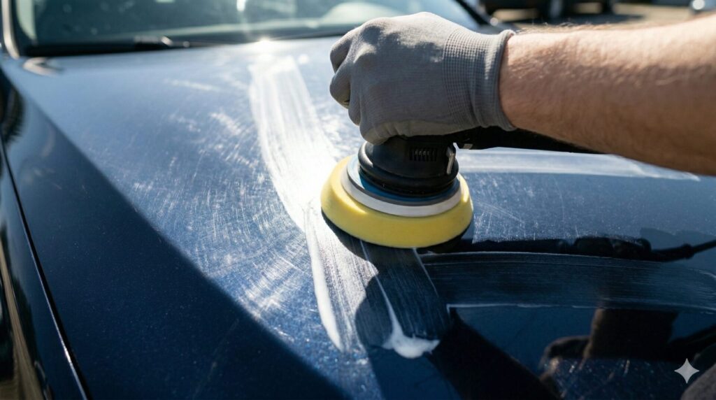 コンパウンドで磨いている作業の様子